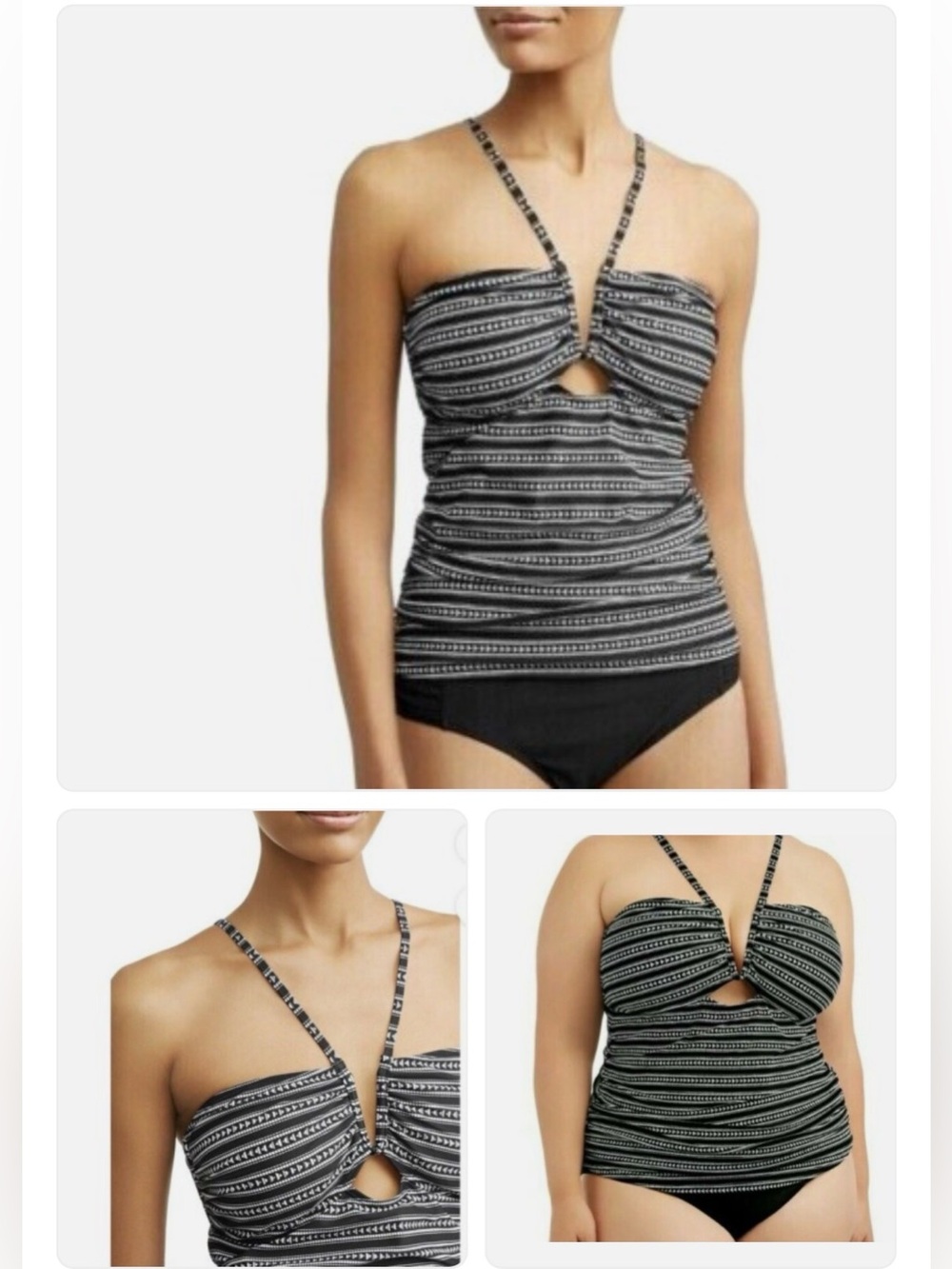 Time and Tru Black & White Striped One-Piece Swimsuit with Keyhole